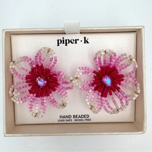 Piper K Pink Beaded Flower Earrings NIB